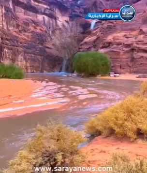 بالفيديو  ..  لقطات ساحرة لجريان مياه الأمطار يوم امس في وادي رم 