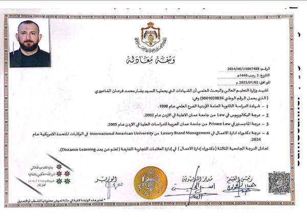 الدكتور بشار الفاعوري ..  مبارك الدكتوراة