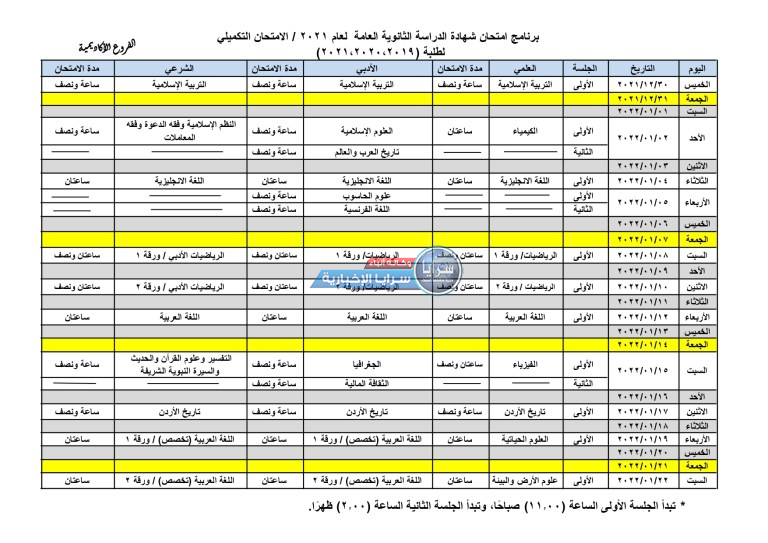 سرايا تنشر برنامج الامتحان التكميلي