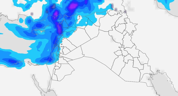 منخفض جوي يجلب أمطارًا غزيرة رعدية على بلاد الشام وثلوج متوقعة في سوريا ولبنان منتصف الأسبوع