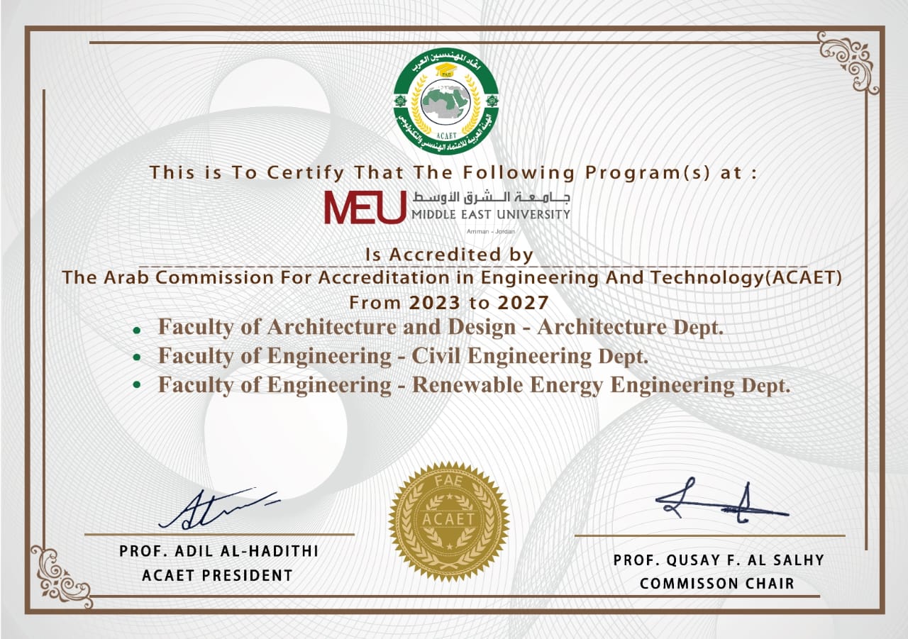 برامج هندسية في "الشرق الأوسط" تنال اعتماد الهيئة العربية للاعتماد الهندسي والتكنولوجي