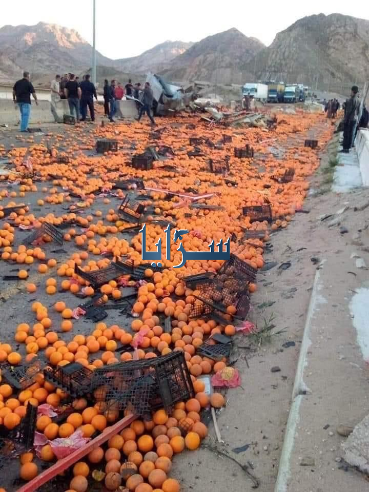 بالفيديو والصور ..  محافظ العقبة يوقف مواطن قام ببيع برتقال ملوث التقطه بعد تدهور شاحنة فاكهة 