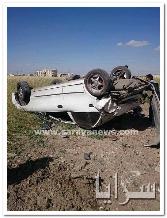 بالصور ..  اصابة شخص بحادث تدهور مركبة في اربد 