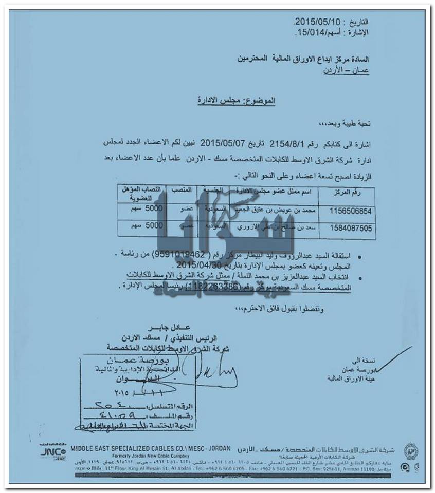 استقالة البيطار من رئاسه مجلس ادراة شركة الاوسط للكابلات