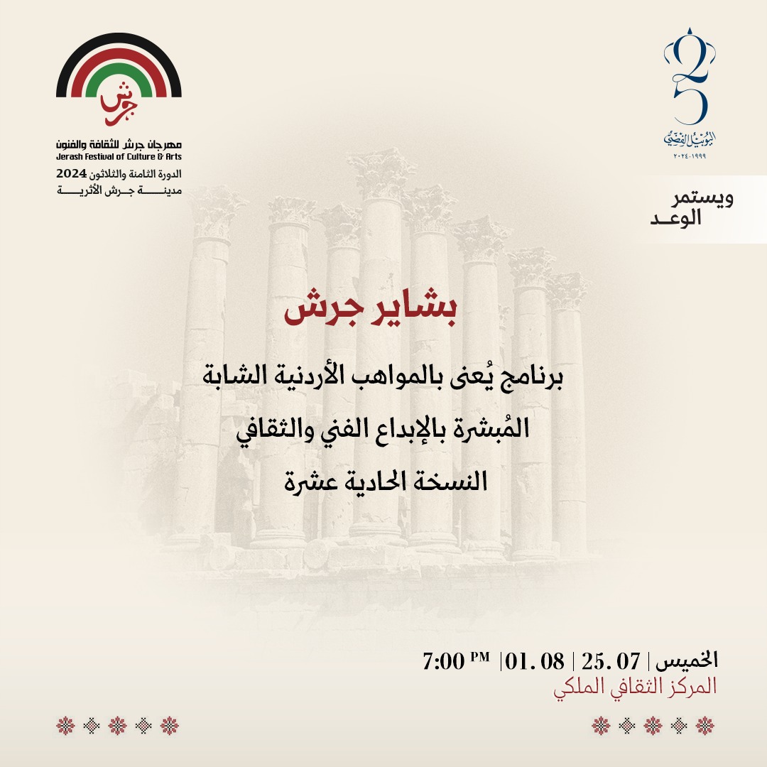   إعلان أسماء المشاركين في "بشاير جرش" للمواهب الشابة بنسخته 11