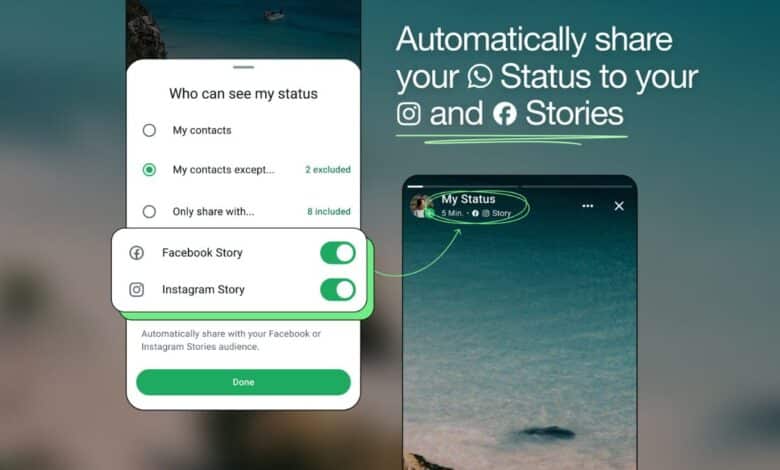 واتساب تعتزم إتاحة مشاركة الحالات عبر إنستاجرام وفيسبوك